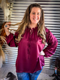 Rosewood Ruffle - Long Sleeve - Satin Top - Western Fashion - Bronco Western Supply Co.