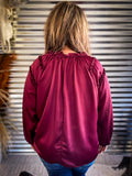 Rosewood Ruffle - Long Sleeve - Satin Top - Western Fashion - Bronco Western Supply Co.