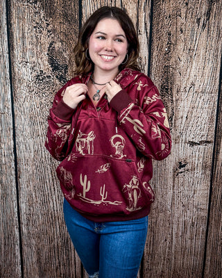 Desert Rodeo Graphic Hoodie – Burgundy Western Pullover
