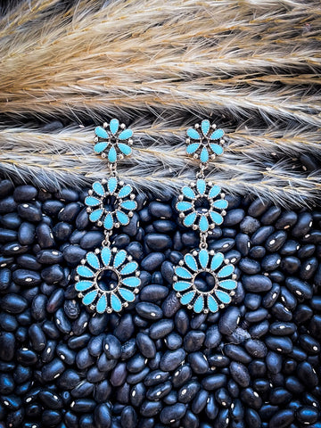 Daisy Stud Dangle Earrings - Turquoise