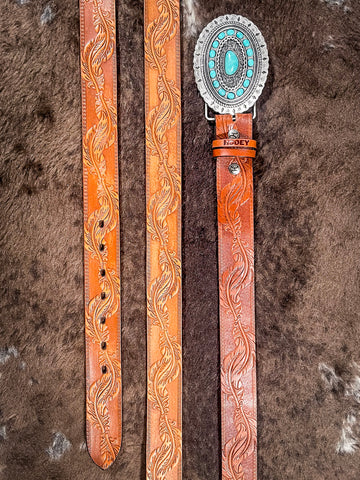 "Sue" Brown & Turquoise Hooey Belt - Western Accessory - Bronco Western Supply Co.