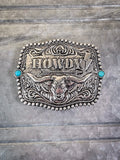 Howdy Belt Buckle - Silver - Western Accessory - Belt Buckle - Bronco Western Supply Co.