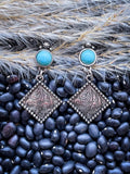 Tyler Post Dangle Earrings - Silver- Western Jewelry - Faux Turquoise - Bronco Western Supply Co.