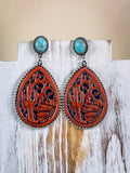 Luke Tooled Leather Earrings -  Western Jewelry - Teardrop Earring - Bronco Western Supply Co.