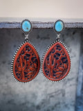 Luke Tooled Leather Earrings -  Western Jewelry - Teardrop Earring - Bronco Western Supply Co.