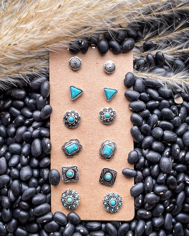 The Jamie Stud Fashion Earring Set - Silver on beans and wheat.
