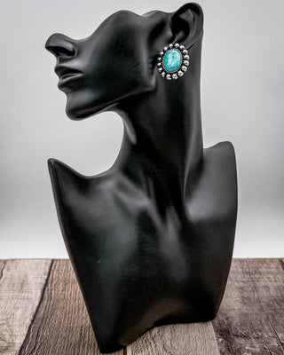 Linden Oval Stone Stud Earrings in Turquoise