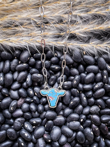 Lulu Cow Pendant Necklace - Turquoise - Cow Necklace - Bronco Western Supply Co.