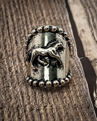 Swirl Horse Cuff Ring in Silver