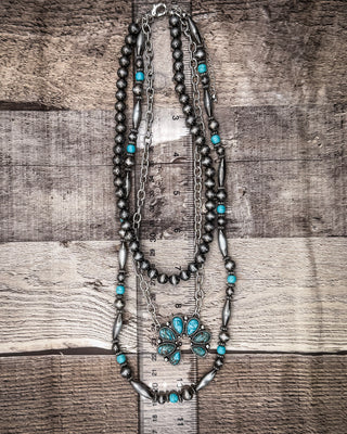 Sagebrook Layered Squash Blossom Necklace in Turquoise