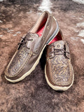 Adrienne - Twisted X - Boat Shoe - Driving Moc - Brown & Embossed Flower - Bronco Western Supply Co.