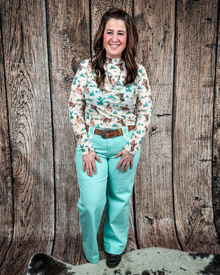 Seabrook Arrow Pocket Wide Leg Jeans in Mint by Lucky and Blessed