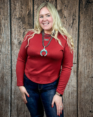 Marin Ribbed Round Hem Top in Teracotta by Lucky and Blessed