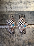 Harlow - Checkered - Spade - Semi Hoop - Silver - Earring - Western - Bronco Western Supply Co.