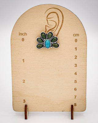Cedarvale Half Flower Post Earrings in Turquoise and Green