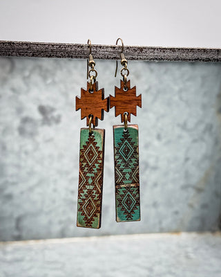 Turquoise Mesa Wood Bar Earrings in Aqua