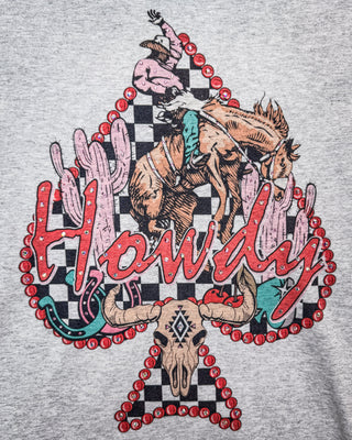 Scarlet Spade Rhinestone Howdy Tee in Gray