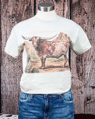 Mesa Ridge Rhinestone Longhorn Tee in Tan