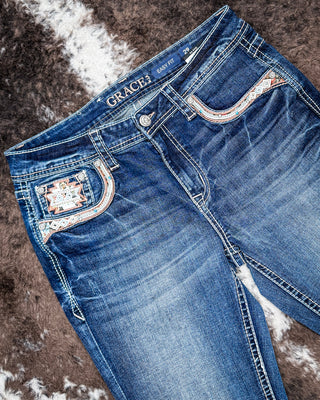 Aztec Forge Women’s Easy Fit Boot Cut Jeans by Grace in LA