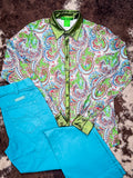 Paisley Penelope Pullover Button Up Paisley With Green Metallic Accents- Cowgirl Tuff- Western shirt