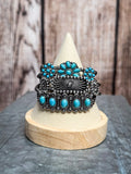 Stack of three turquoise and silver Western cuff bracelets – Southwestern boho jewelry set