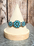 Turquoise cluster flower cuff bracelet with silver setting – Western handmade jewelry