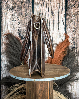 Wynonna Checkered Leather and Hide Tote Bag in Brown by Countryside Co.