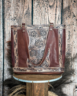 Adeline Tooled Leather Tote Bag by Countryside Co.