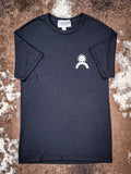 Flat lay of Havasu Tee in black with small white chest graphic and Bronco label.