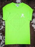 Front view of neon green Havasu tee with white spur