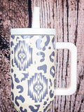 Western tumbler with straw lid and tribal print