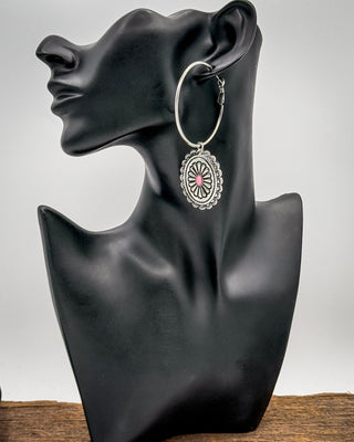 Calypso Concho Hoop Earrings in Hot Pink
