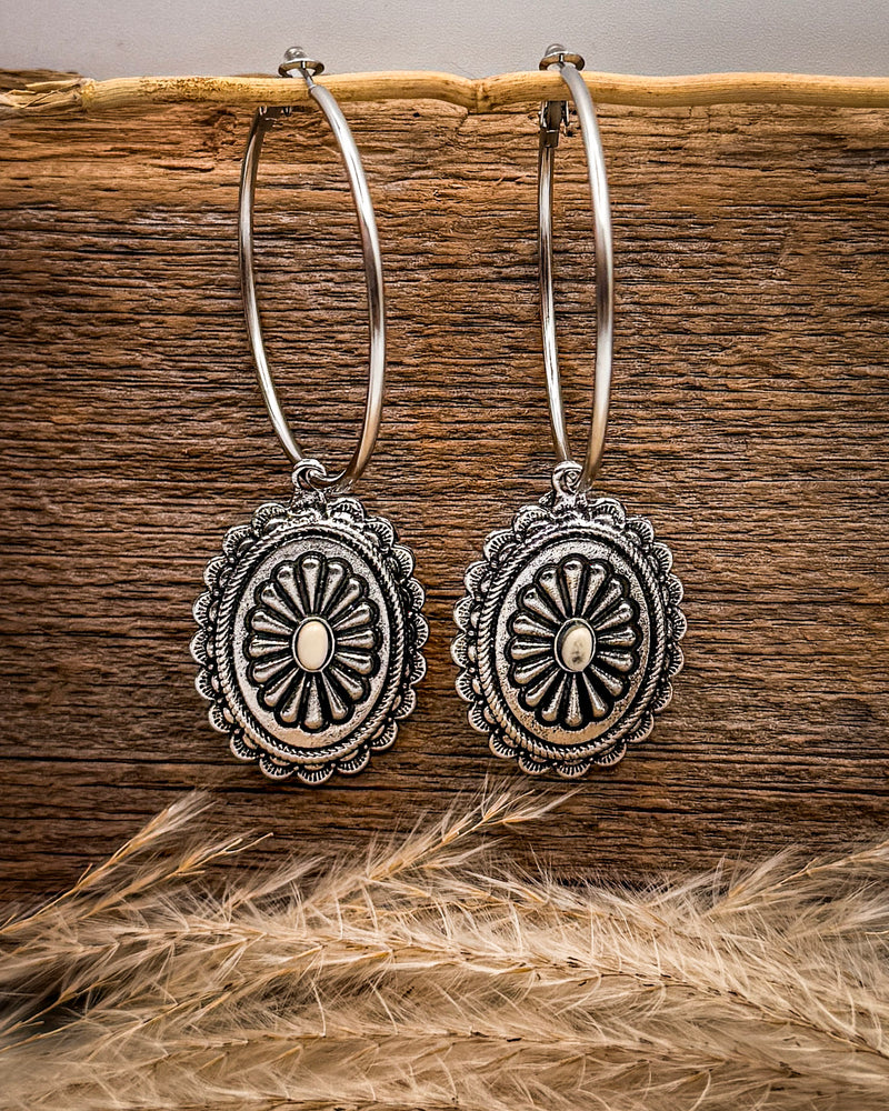 Calypso Concho Hoop Earrings in Cream