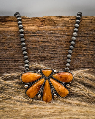 Sierra Fan Fashion Necklace Set in Burnt Orange