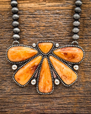 Sierra Fan Fashion Necklace Set in Burnt Orange