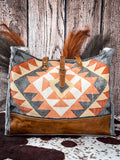 Weekender bag displayed on a wood background
