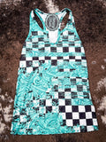 Flat lay of tank top on cowhide