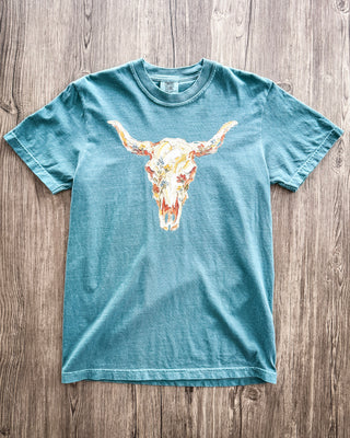 Prairie Skull Graphic Tee in Emerald