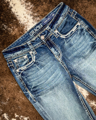 Arielle Aztec Easy Bootcut Jeans in Medium Wash by Grace in LA
