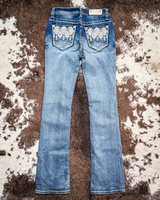 Arielle Aztec Easy Bootcut Jeans in Medium Wash by Grace in LA