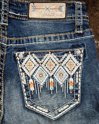 Arielle Aztec Easy Bootcut Jeans in Medium Wash by Grace in LA