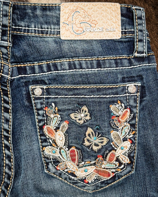 Marisol Prickly Pear Easy Bootcut Jeans in Medium Wash by Grace in LA