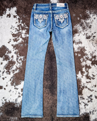 Dakota Jewel Bootcut Jeans in Medium Wash by Grace in LA