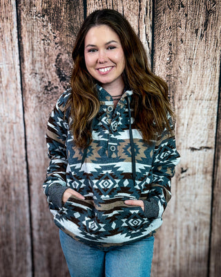 Cedarline Aztec Pullover Hoodie in Charcoal