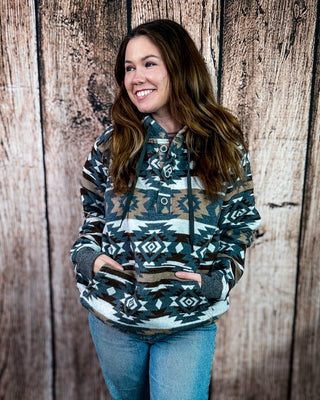 Cedarline Aztec Pullover Hoodie in Charcoal