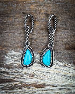 Lennox Blue Teardrop Chain Stud Earrings