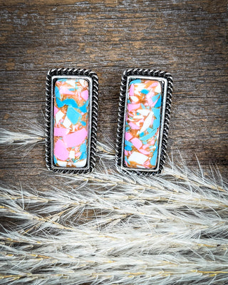 Calla Cotton Candy Stone Bar Stud Earrings