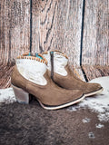 boots on cowhide, woodbackdrop