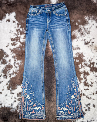 Desert Scroll Easy Flare Jeans in Dark Wash by Grace in LA