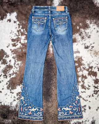 Desert Scroll Easy Flare Jeans in Dark Wash by Grace in LA